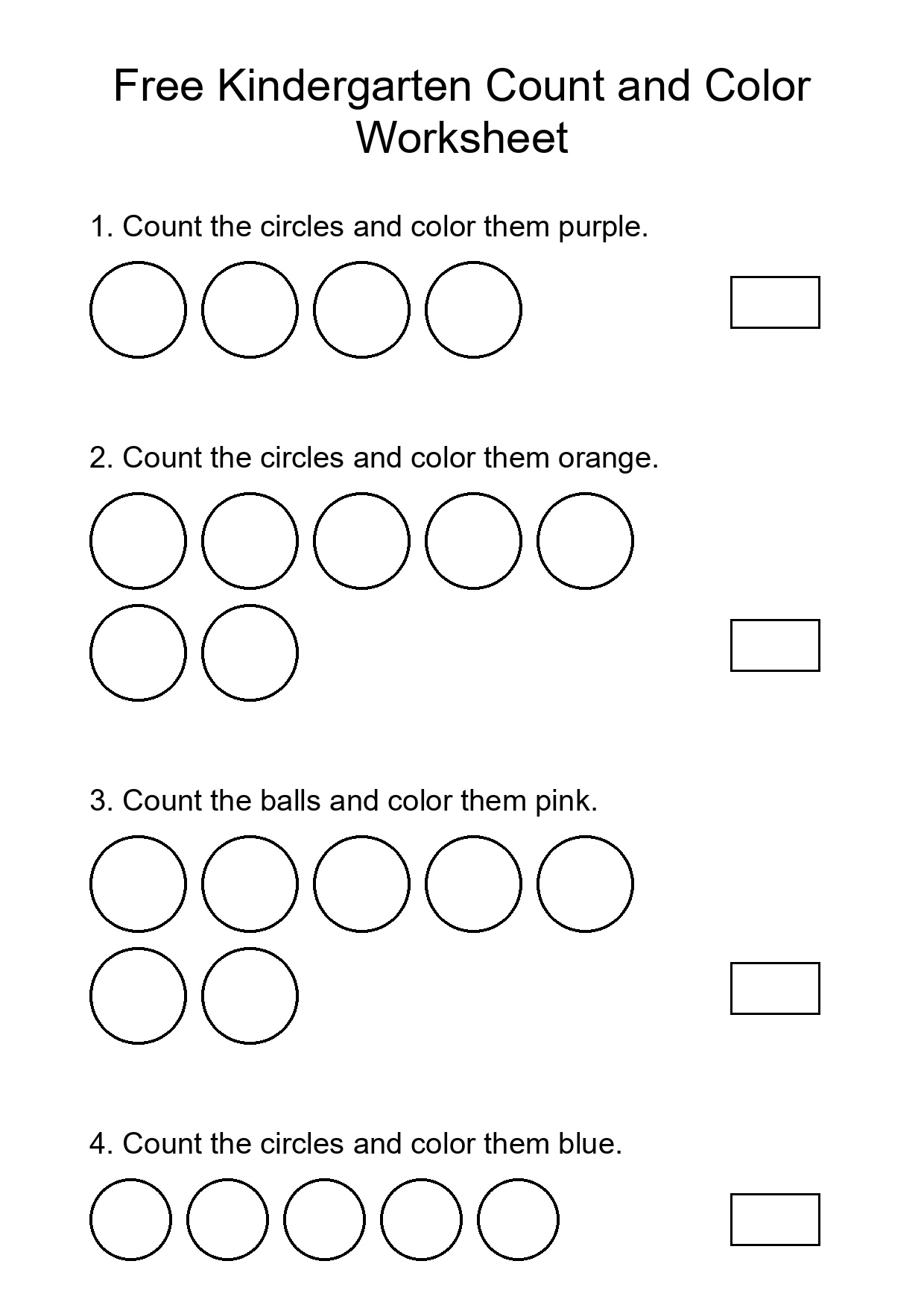 Free Kindergarten Count and Color Worksheet