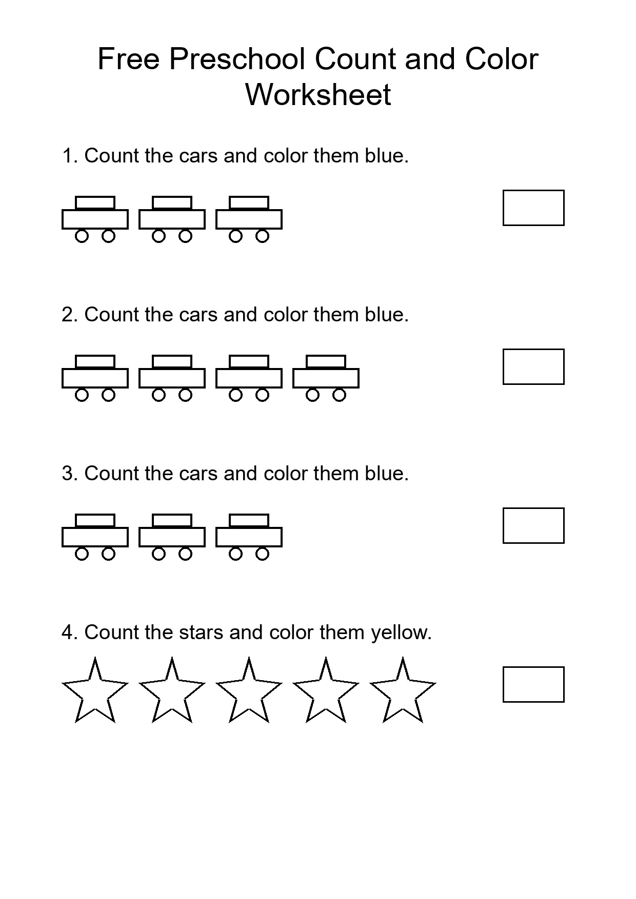 Free Preschool Count and Color Worksheet