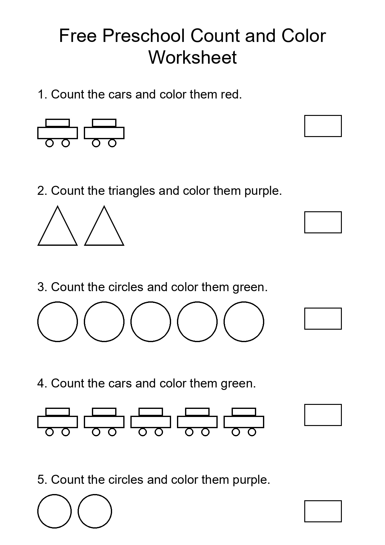 Free Preschool Count and Color Worksheet