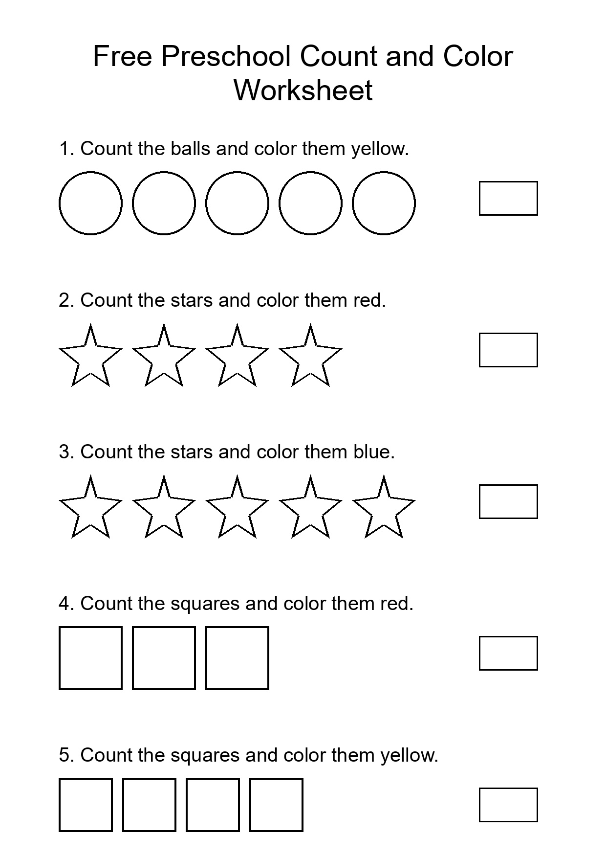 Free Preschool Count and Color Worksheet