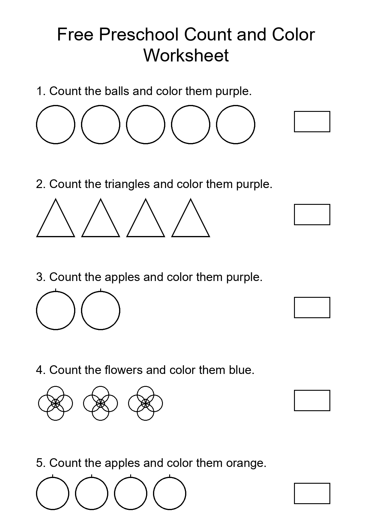Free Preschool Count and Color Worksheet