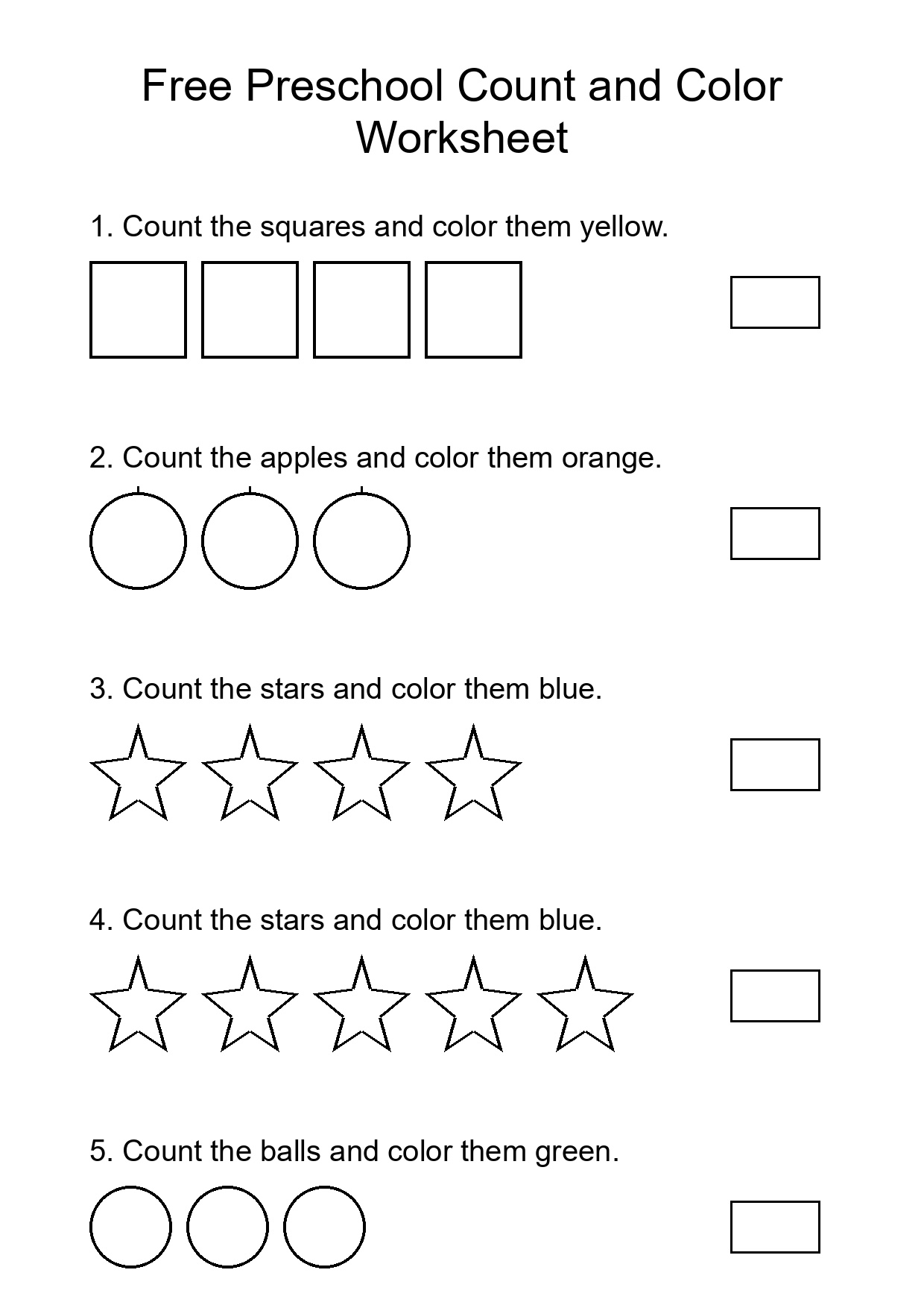 Free Preschool Count and Color Worksheet