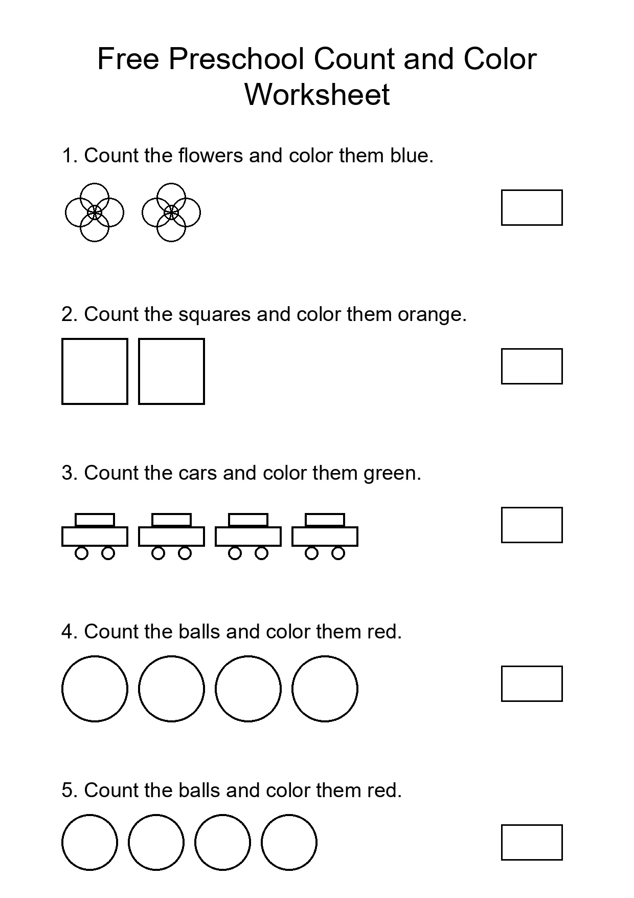 Free Preschool Count and Color Worksheet