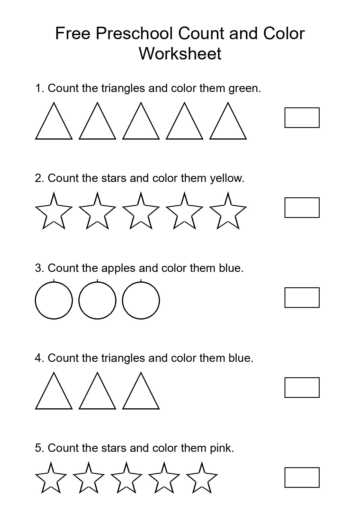 Free Preschool Count and Color Worksheet