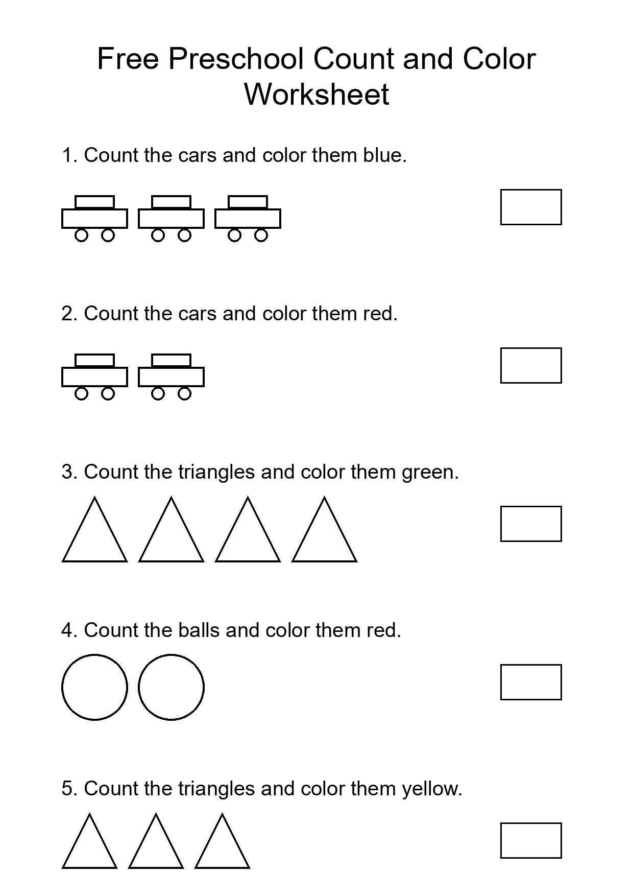 Free Preschool Count and Color Worksheet