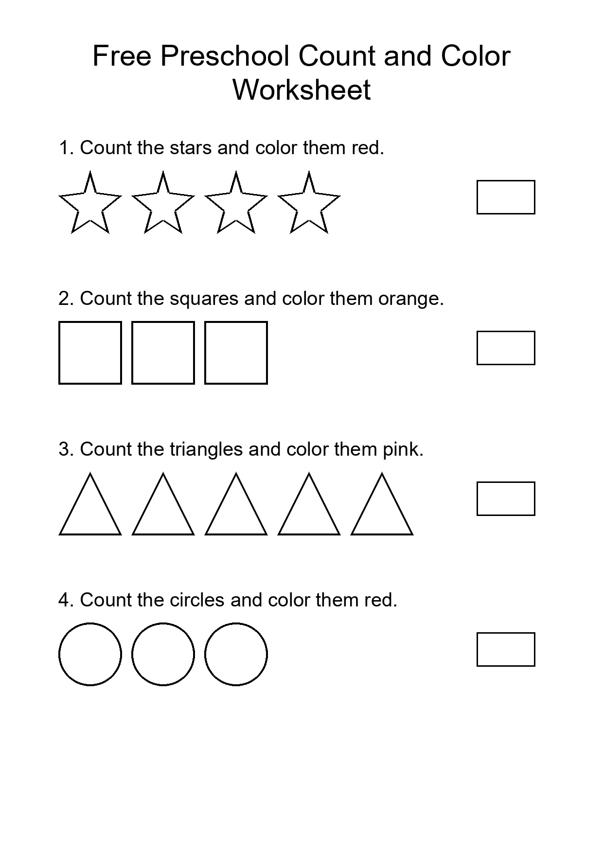 Free Preschool Count and Color Worksheet