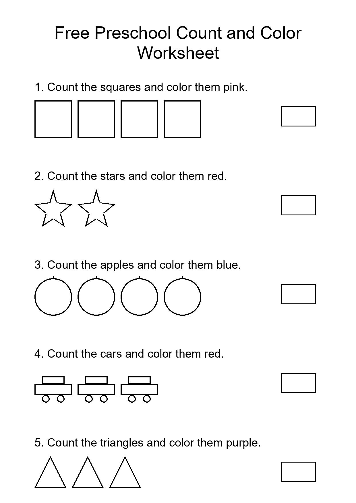 Free Preschool Count and Color Worksheet