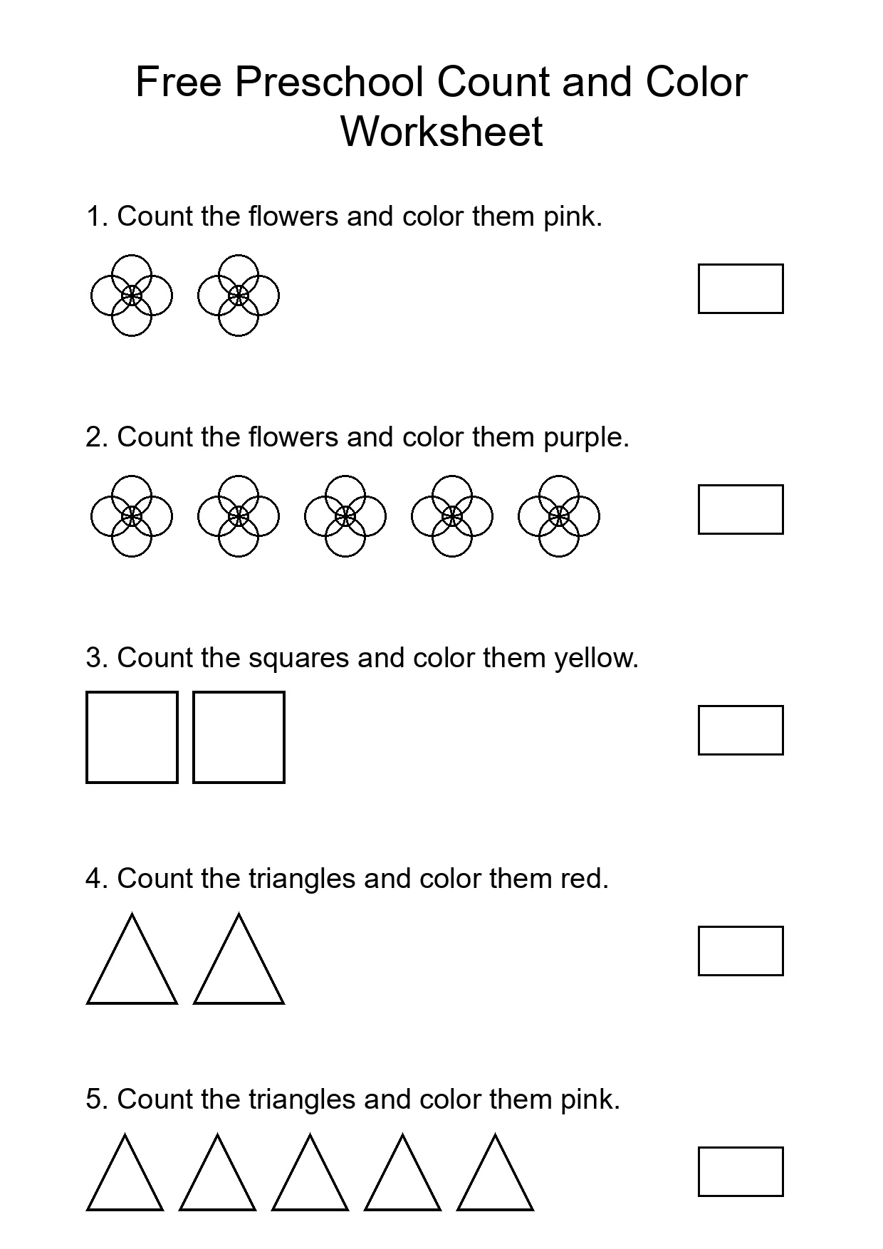 Free Preschool Count and Color Worksheet