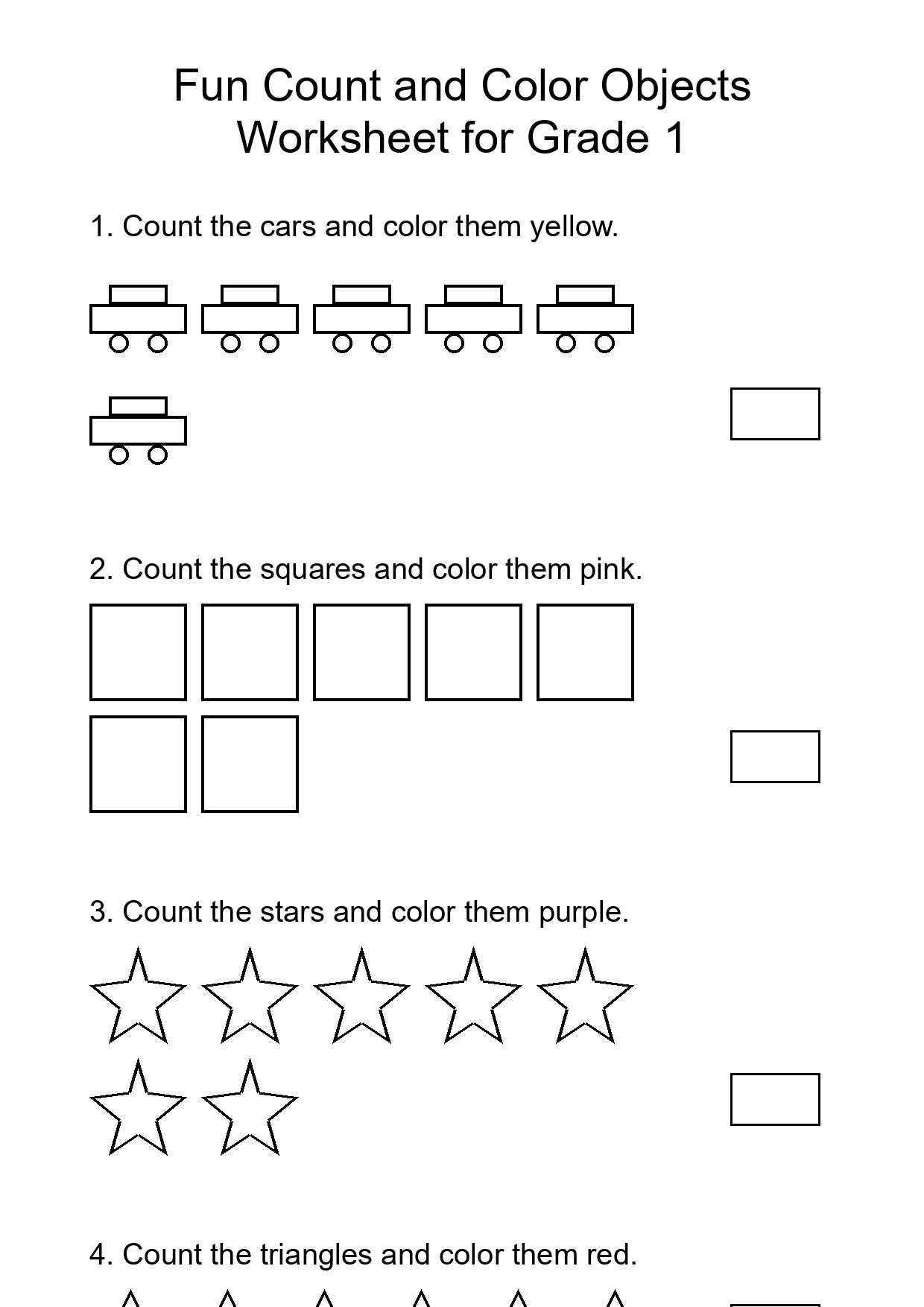 Fun Count and Color Objects Worksheet for Grade 1