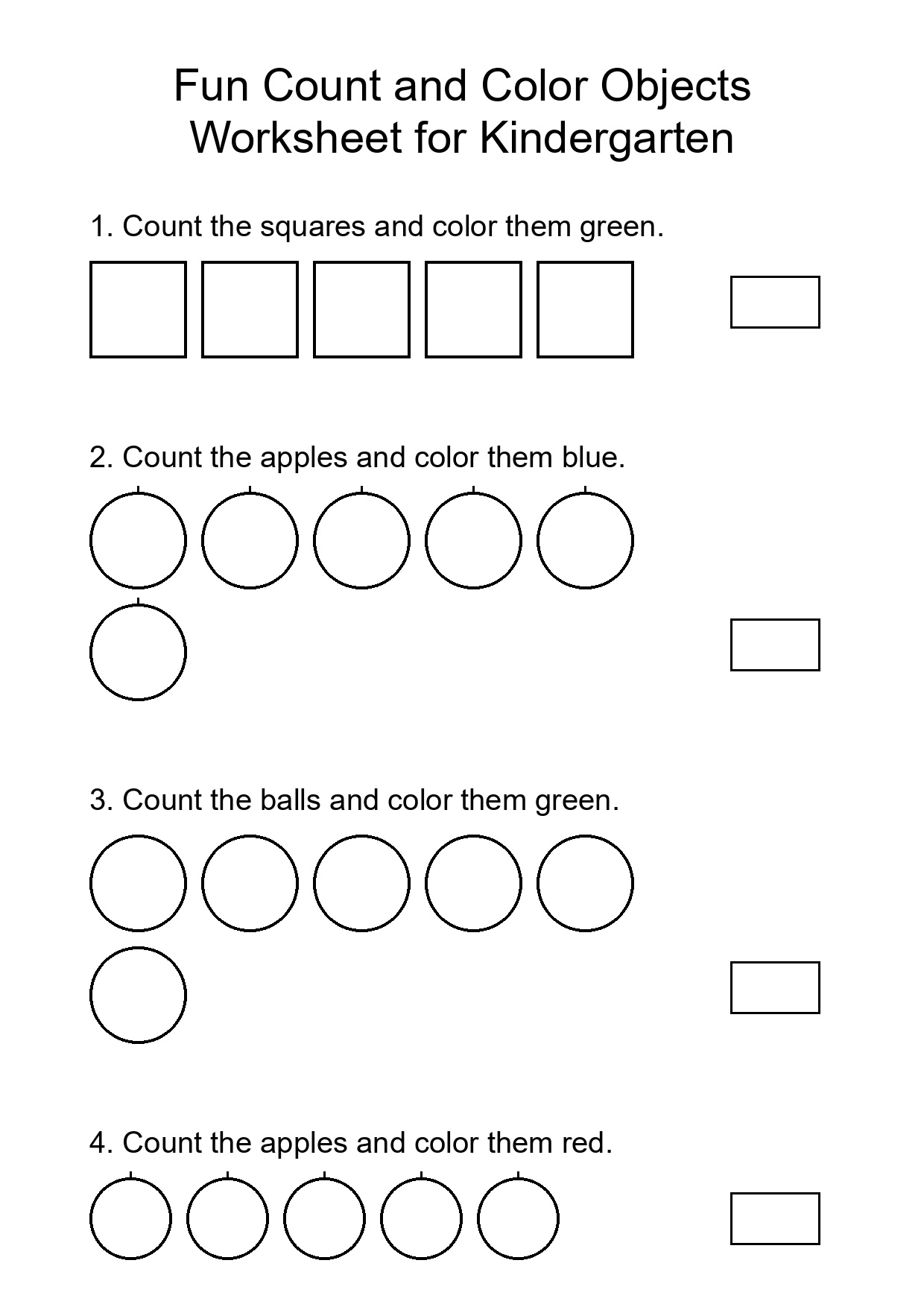 Fun Count and Color Objects Worksheet for Kindergarten