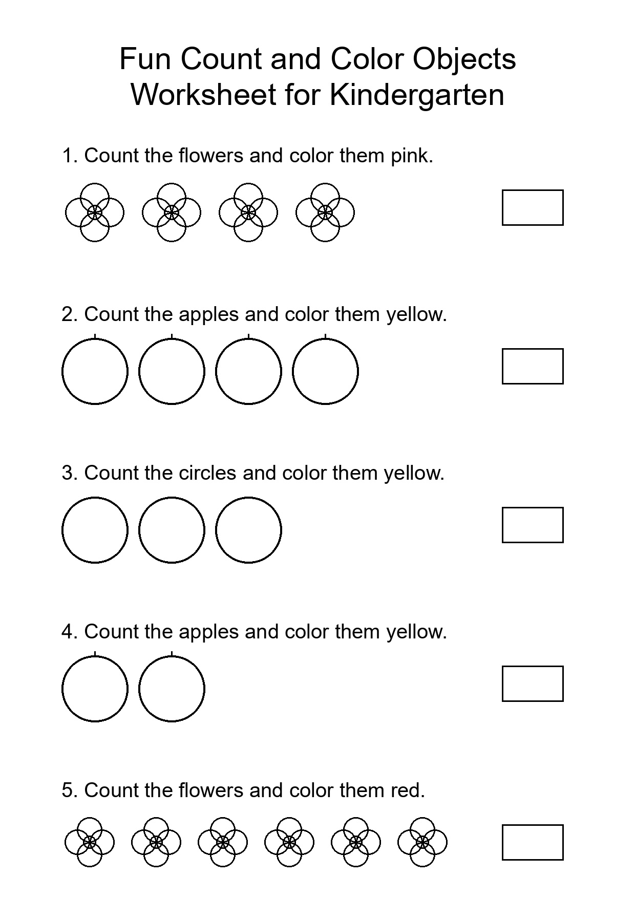 Fun Count and Color Objects Worksheet for Kindergarten