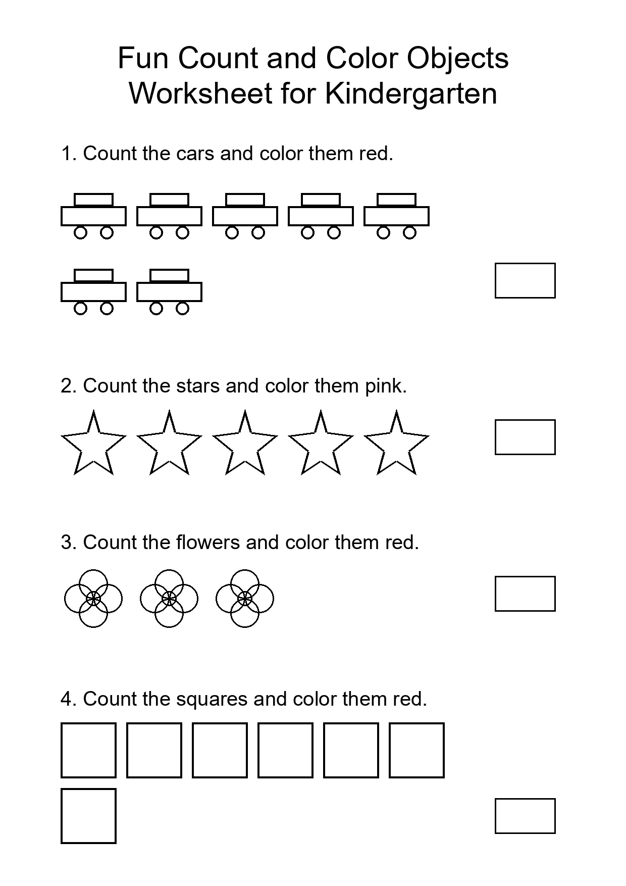 Fun Count and Color Objects Worksheet for Kindergarten