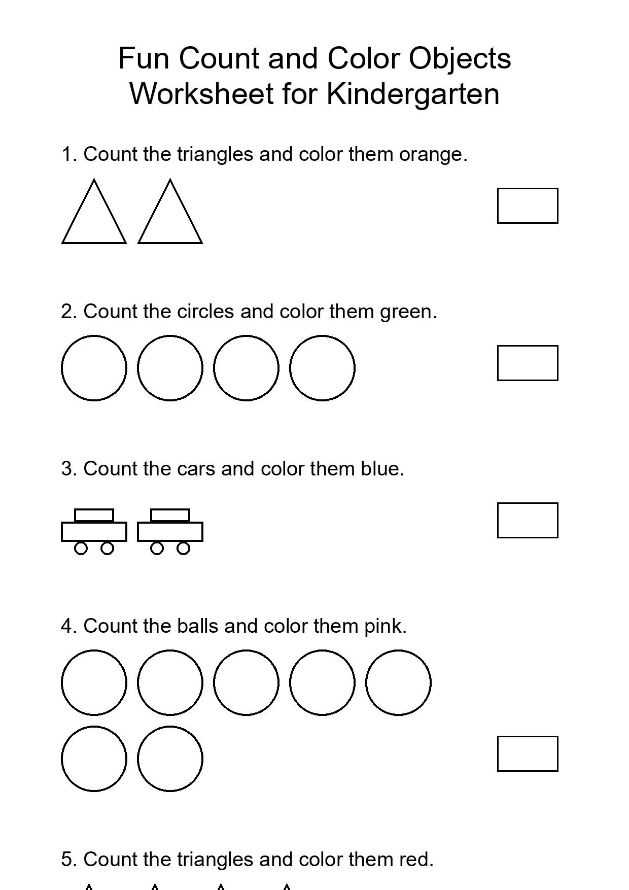 Fun Count and Color Objects Worksheet for Kindergarten