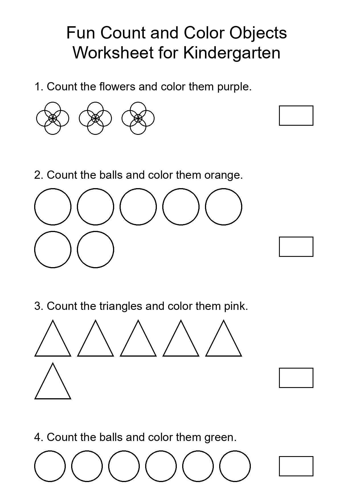 Fun Count and Color Objects Worksheet for Kindergarten