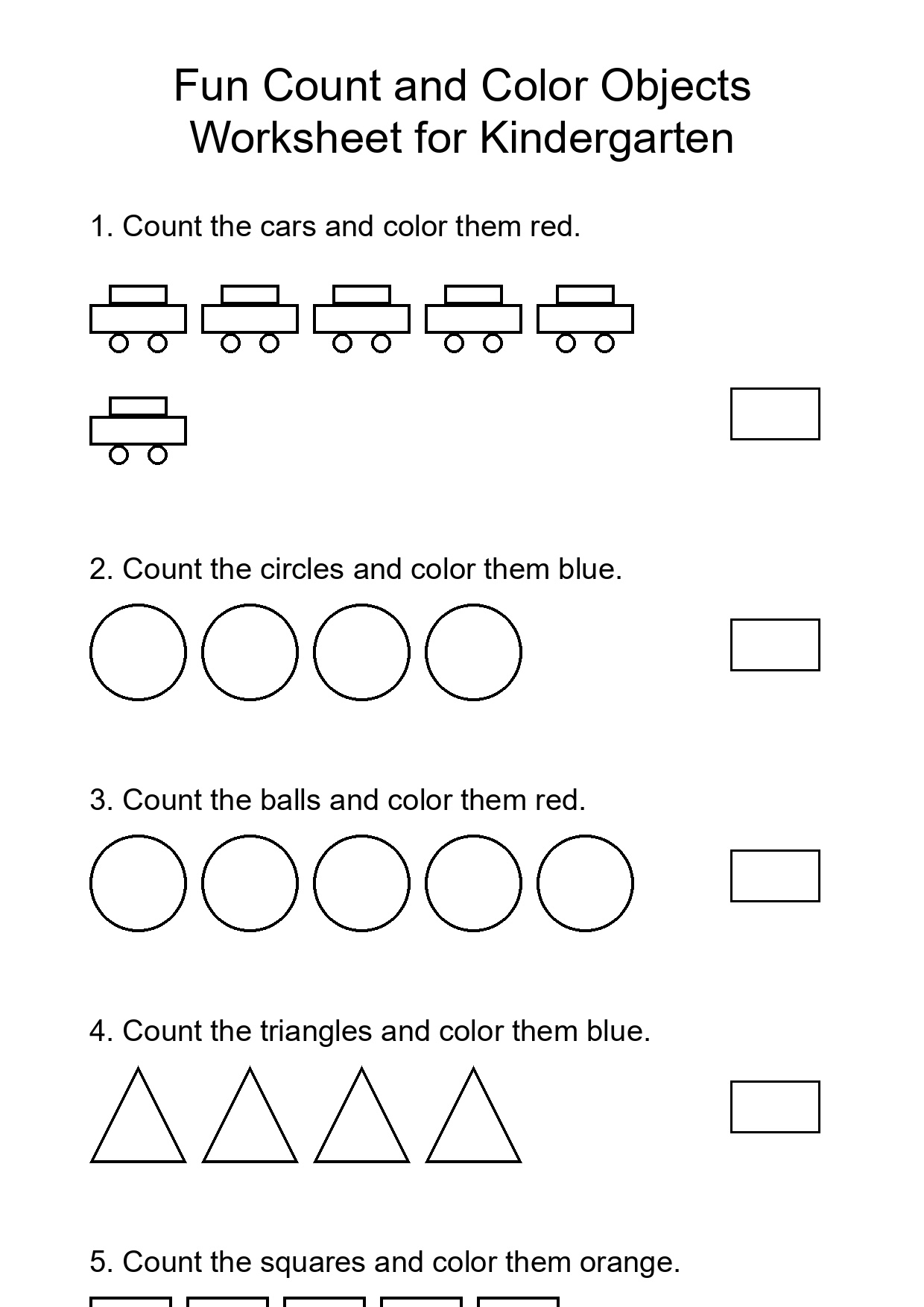 Fun Count and Color Objects Worksheet for Kindergarten