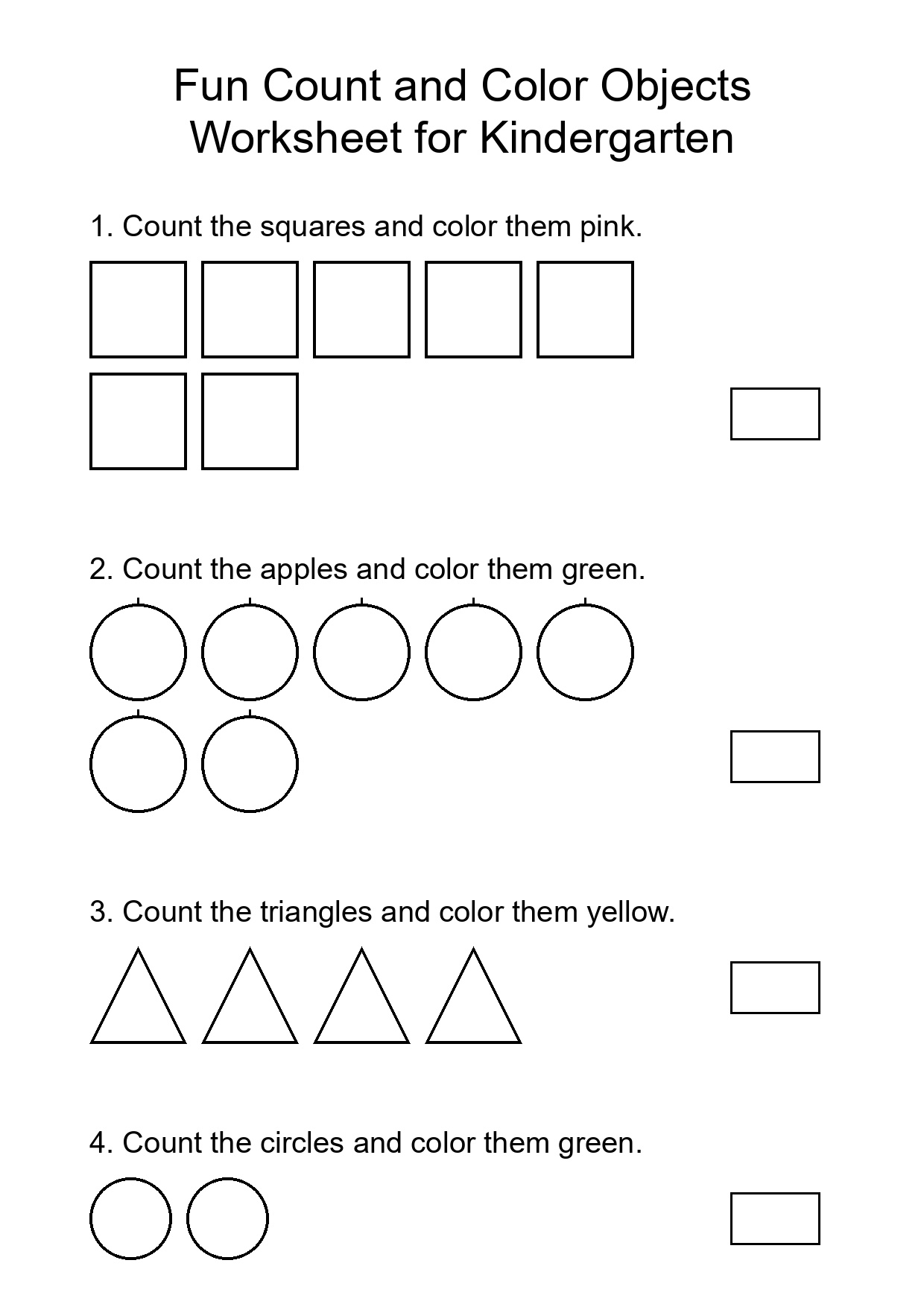 Fun Count and Color Objects Worksheet for Kindergarten