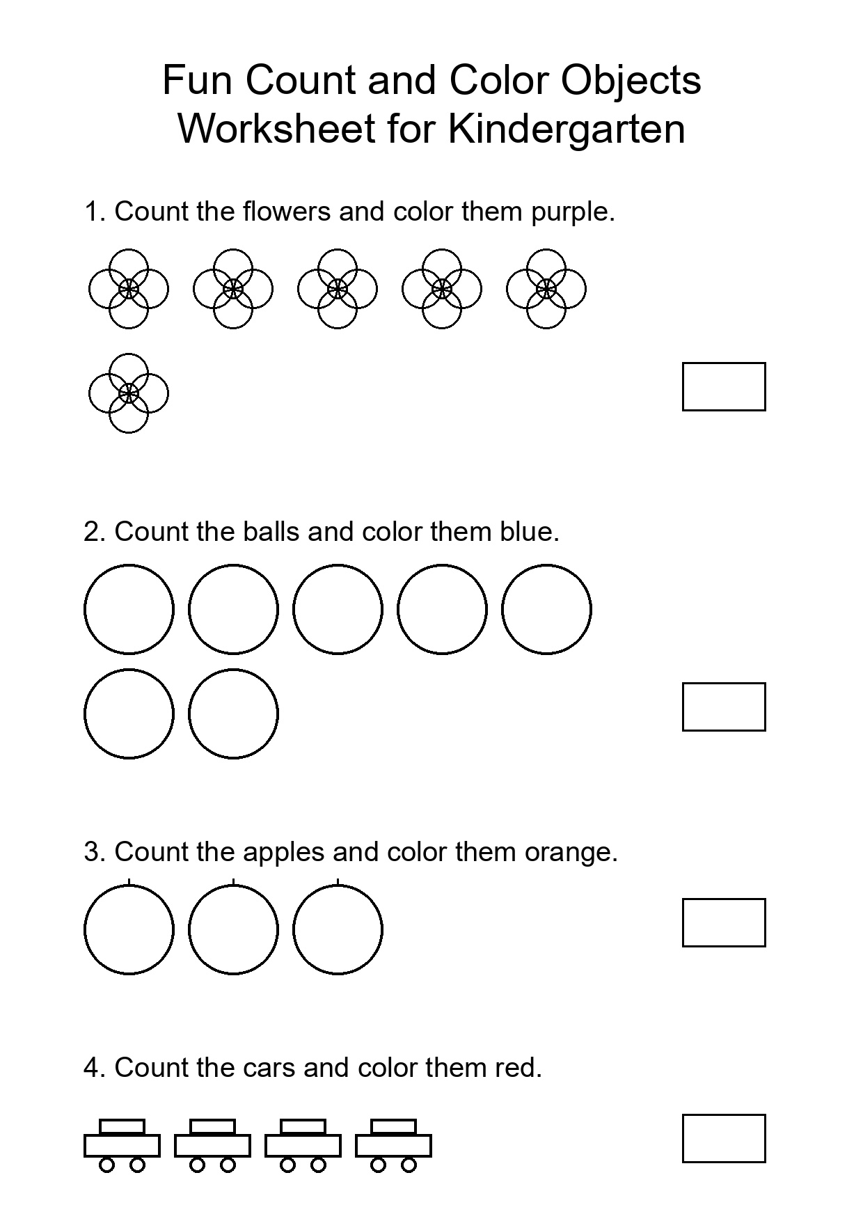 Fun Count and Color Objects Worksheet for Kindergarten