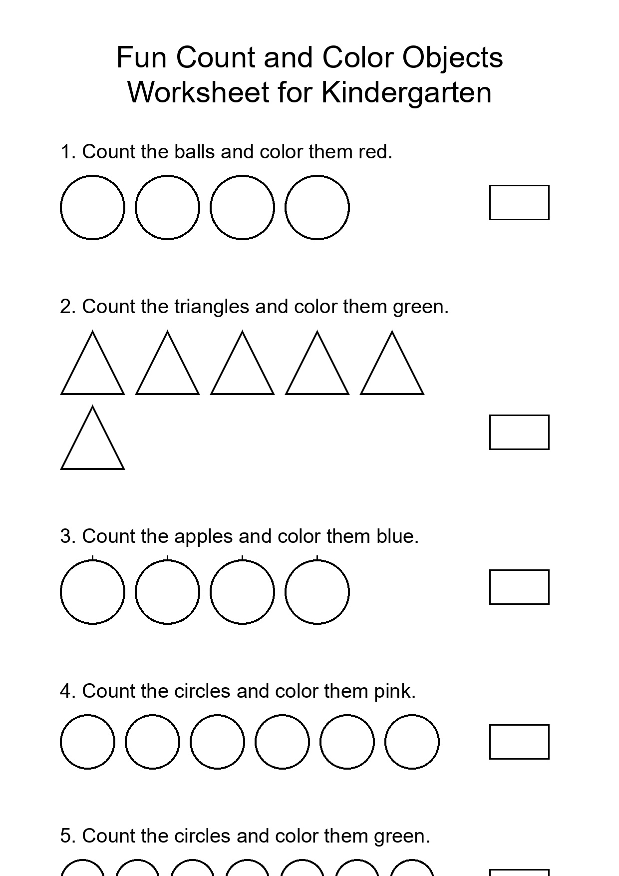 Fun Count and Color Objects Worksheet for Kindergarten