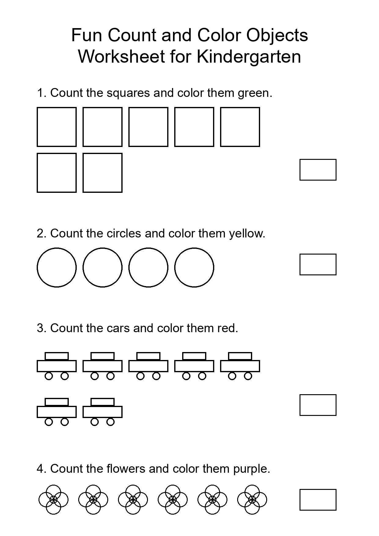 Fun Count and Color Objects Worksheet for Kindergarten