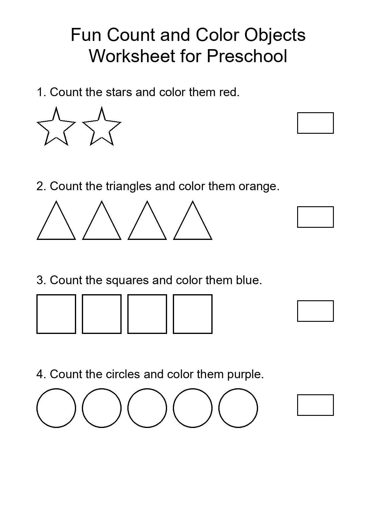 Fun Count and Color Objects Worksheet for Preschool