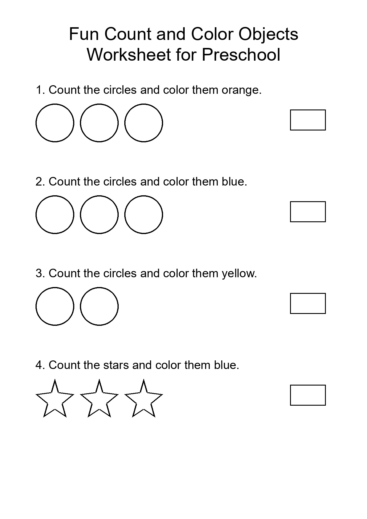 Fun Count and Color Objects Worksheet for Preschool
