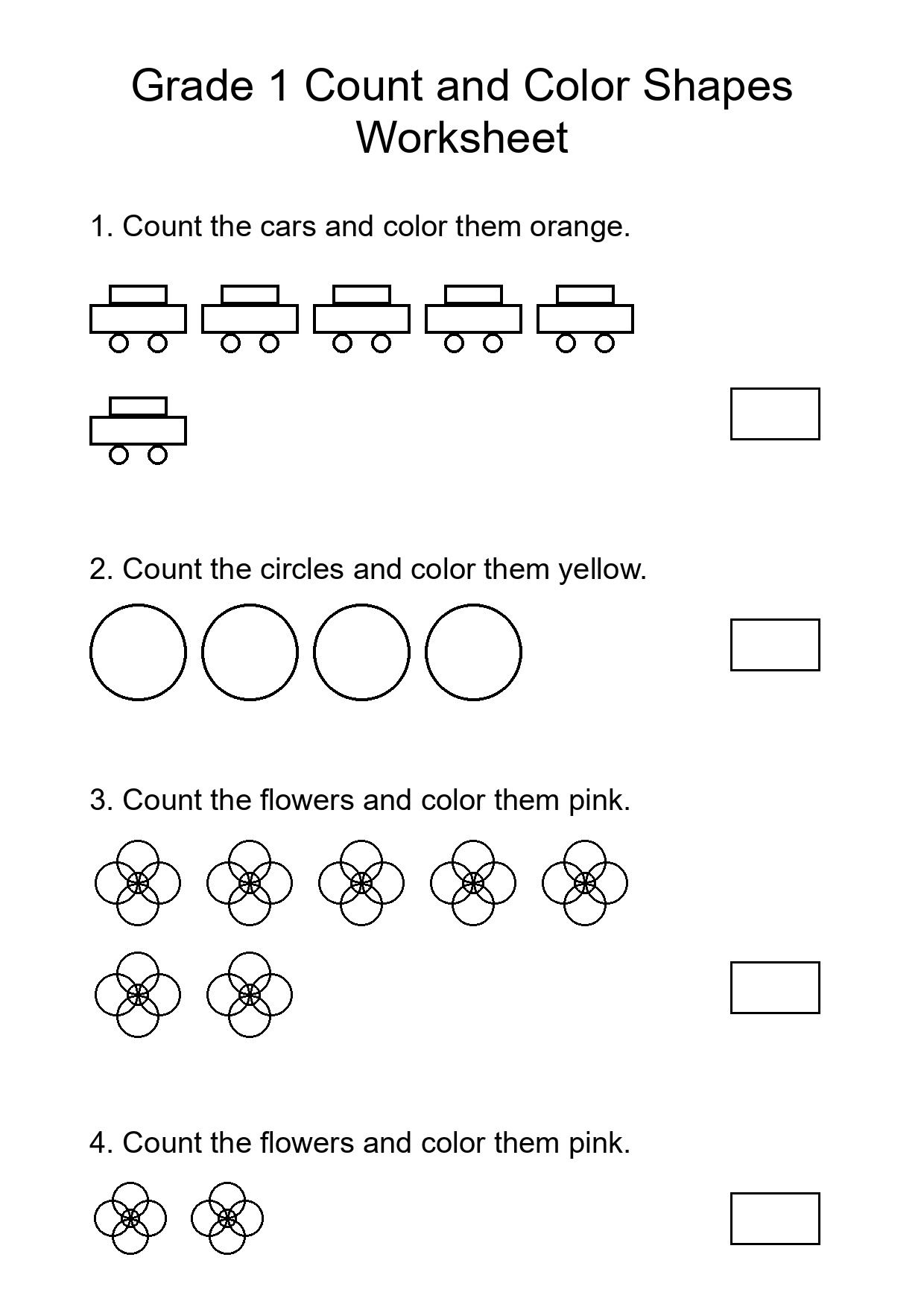 Grade 1 Count and Color Shapes Worksheet