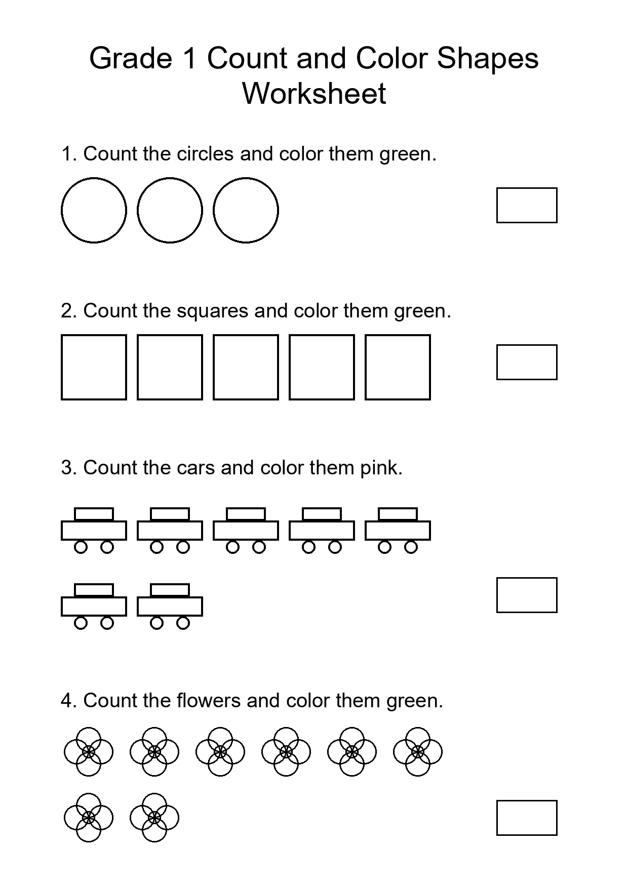 Grade 1 Count and Color Shapes Worksheet