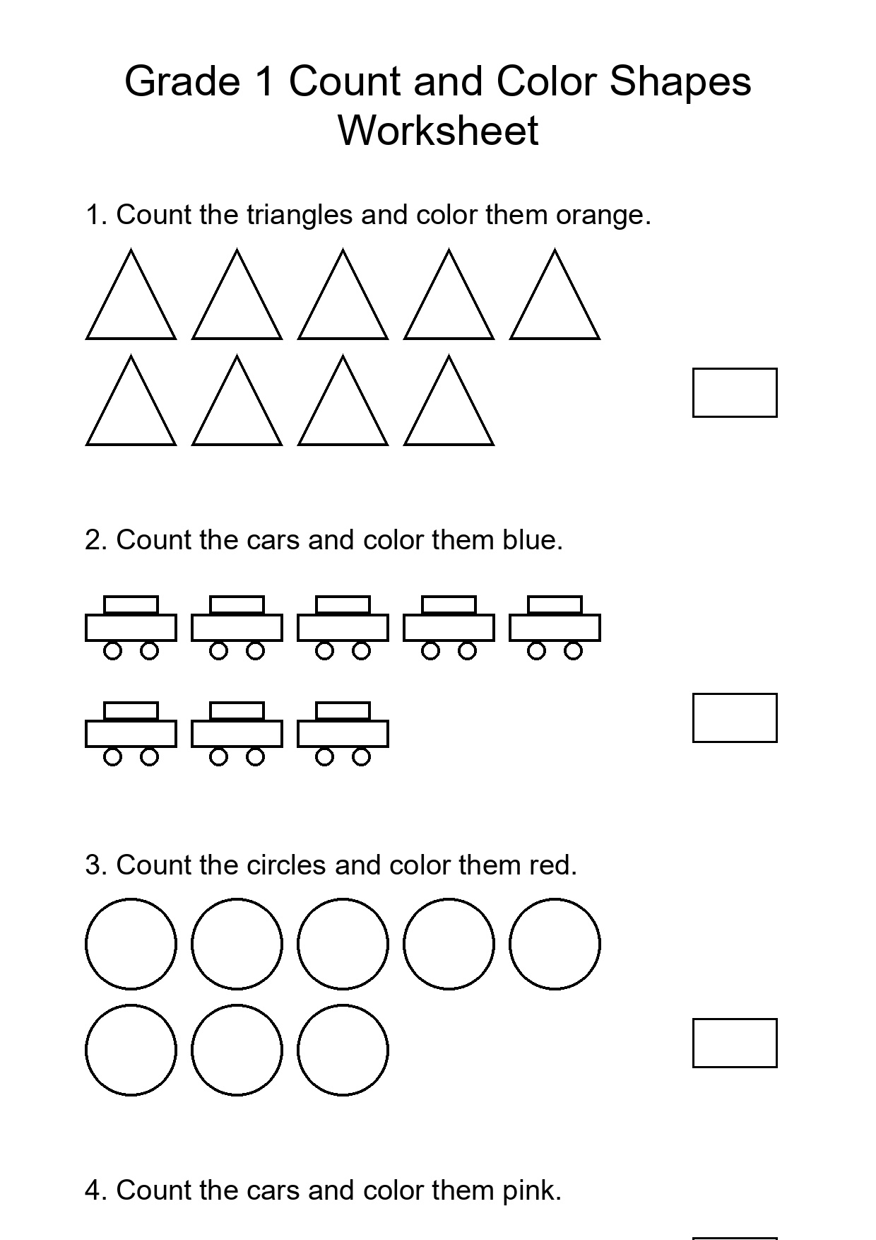 Grade 1 Count and Color Shapes Worksheet