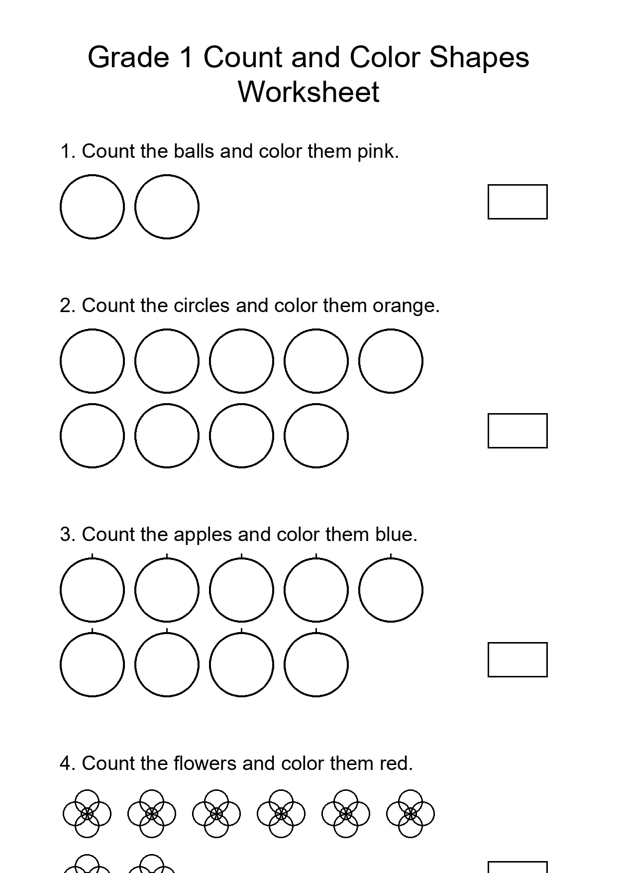 Grade 1 Count and Color Shapes Worksheet
