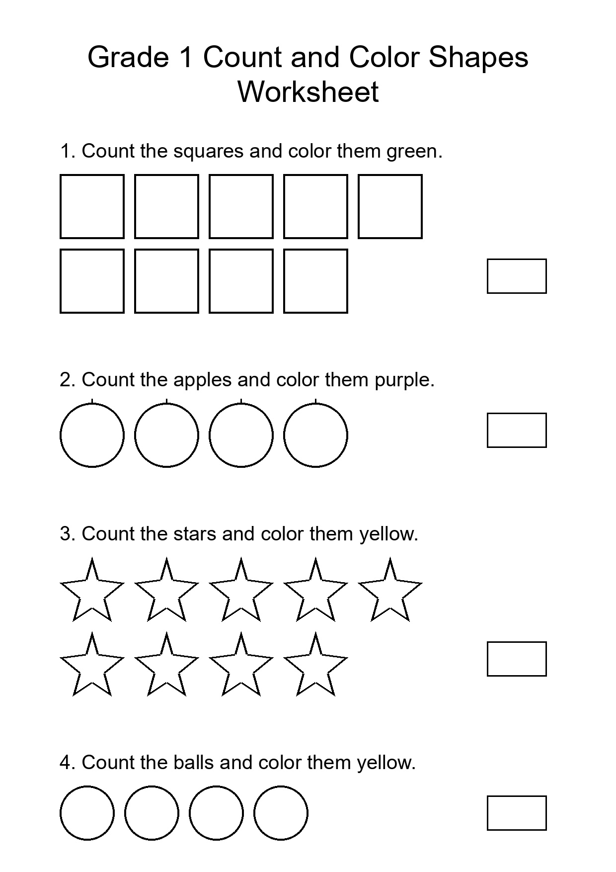 Grade 1 Count and Color Shapes Worksheet