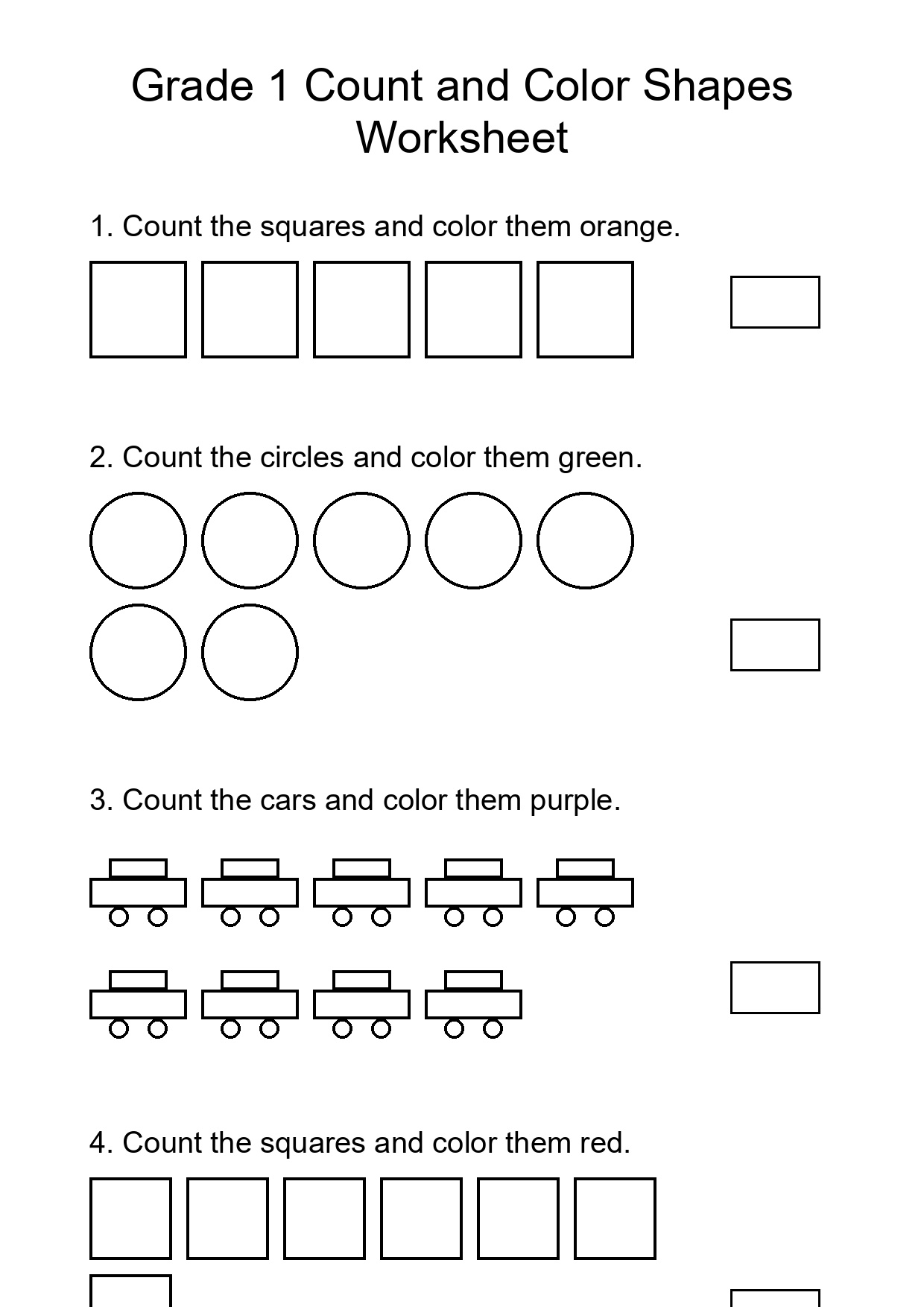 Grade 1 Count and Color Shapes Worksheet