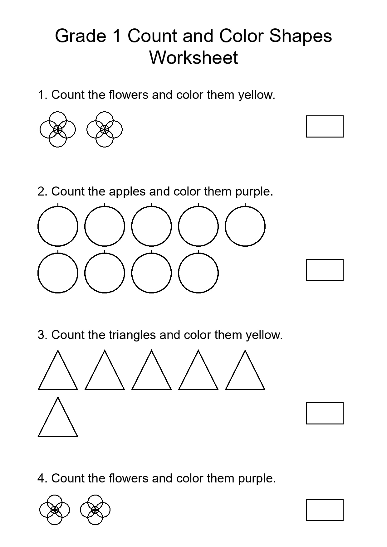 Grade 1 Count and Color Shapes Worksheet