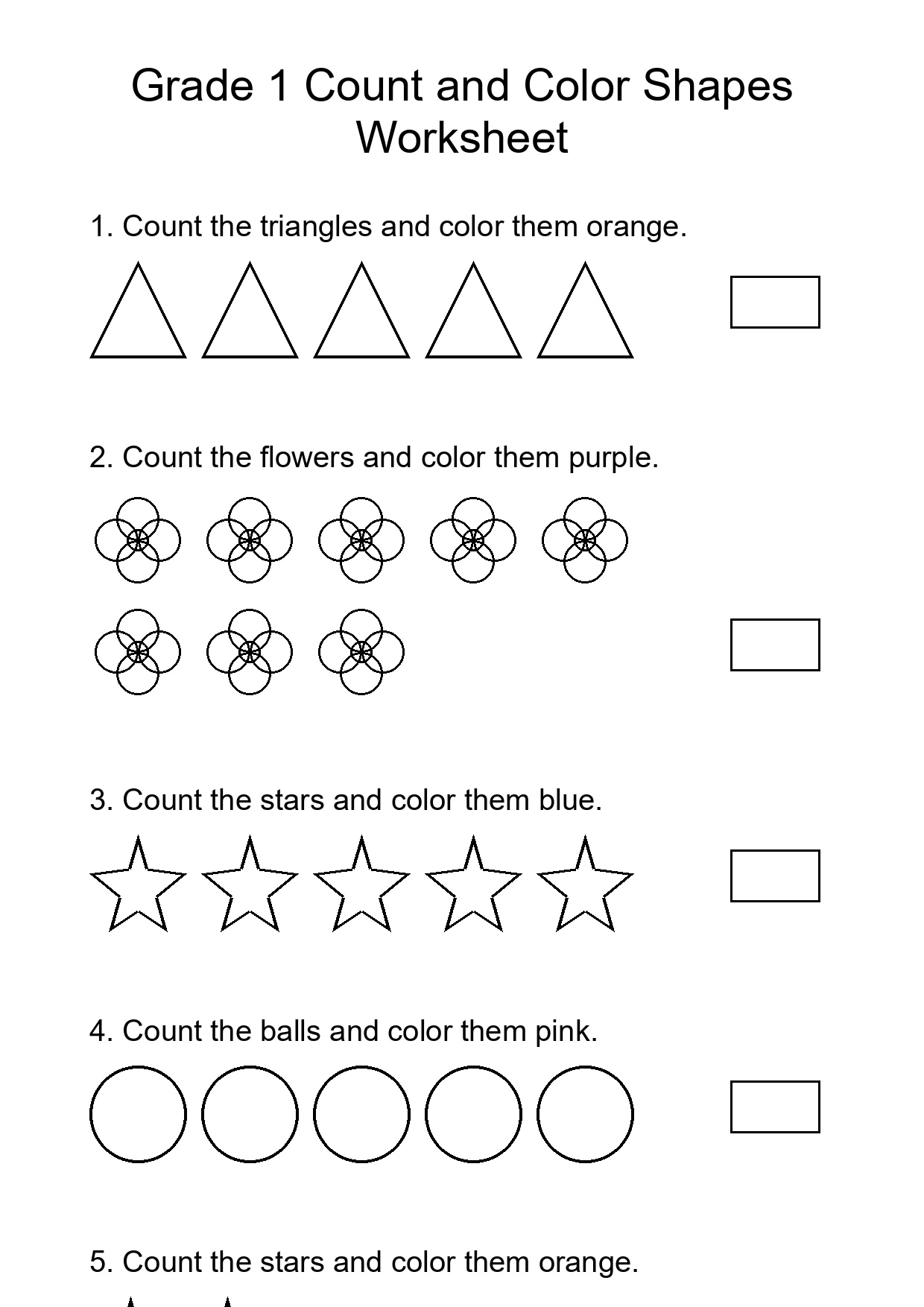 Grade 1 Count and Color Shapes Worksheet