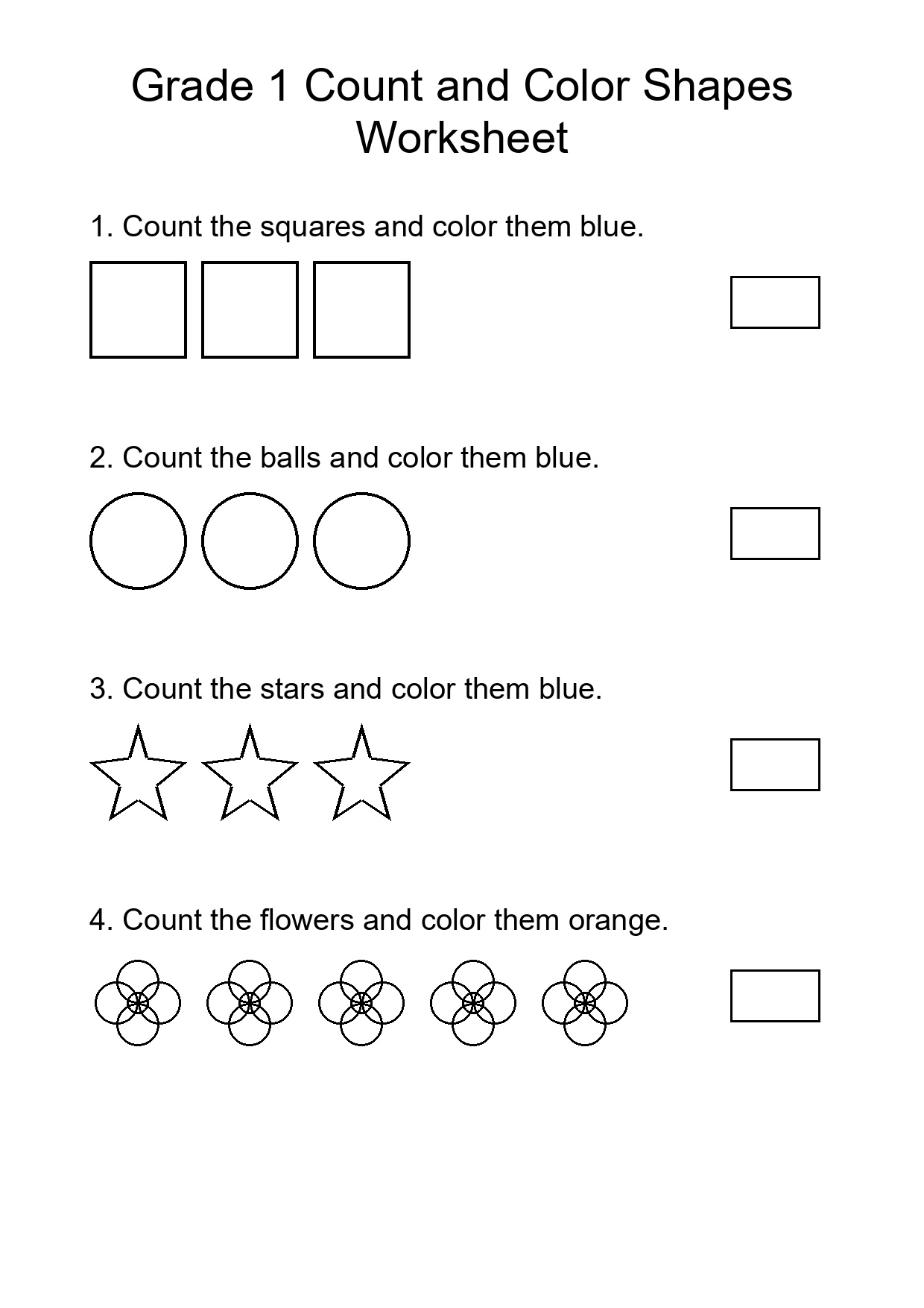 Grade 1 Count and Color Shapes Worksheet