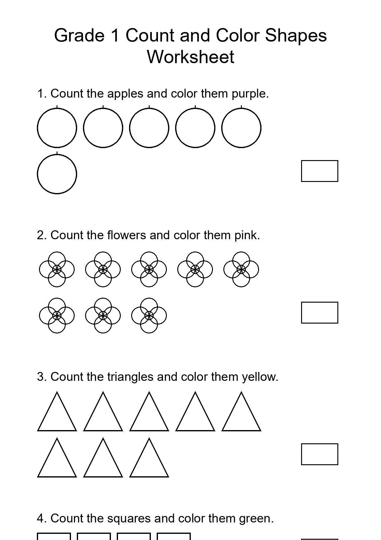 Grade 1 Count and Color Shapes Worksheet