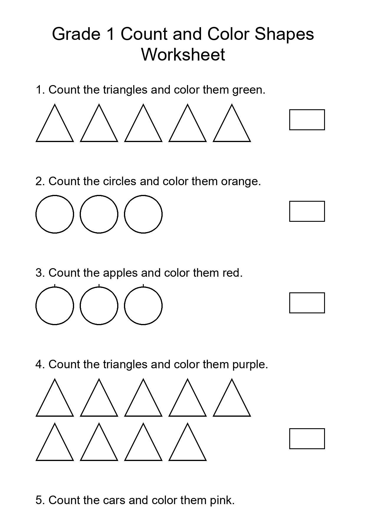 Grade 1 Count and Color Shapes Worksheet