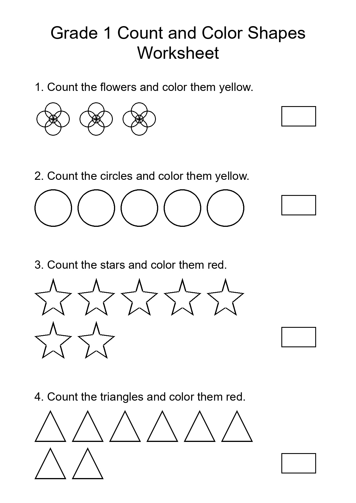 Grade 1 Count and Color Shapes Worksheet