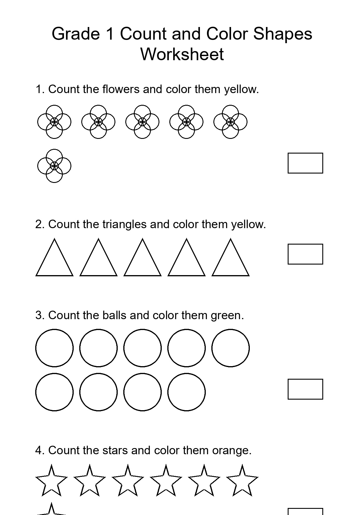 Grade 1 Count and Color Shapes Worksheet