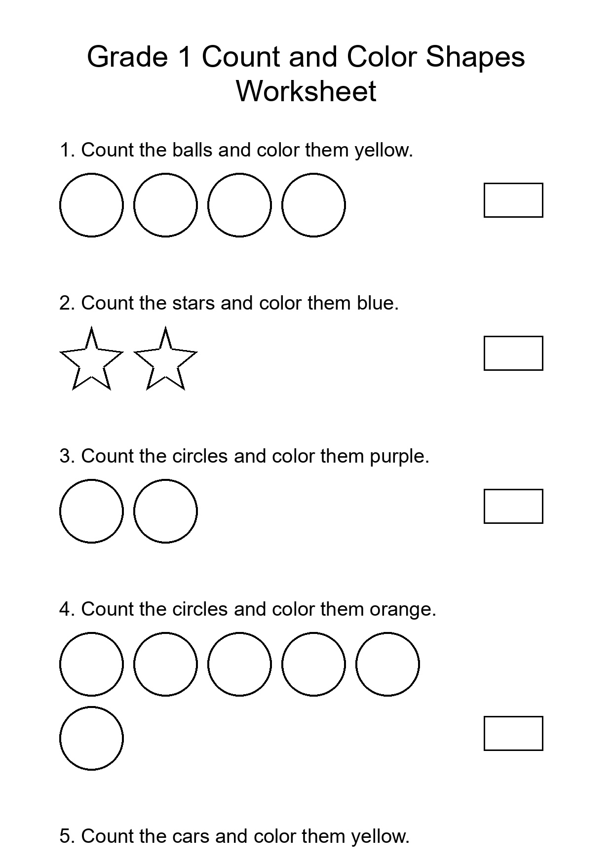 Grade 1 Count and Color Shapes Worksheet