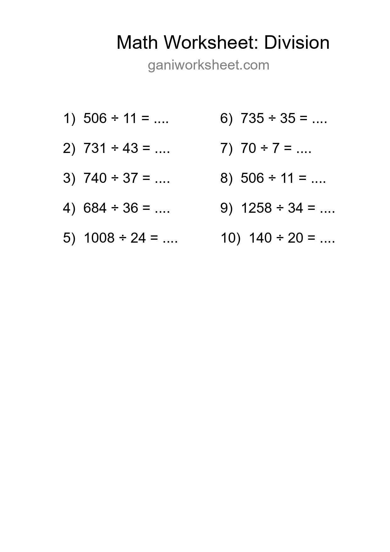 Grade 2 Division Practice Worksheet (10 Problems) - Part 1194