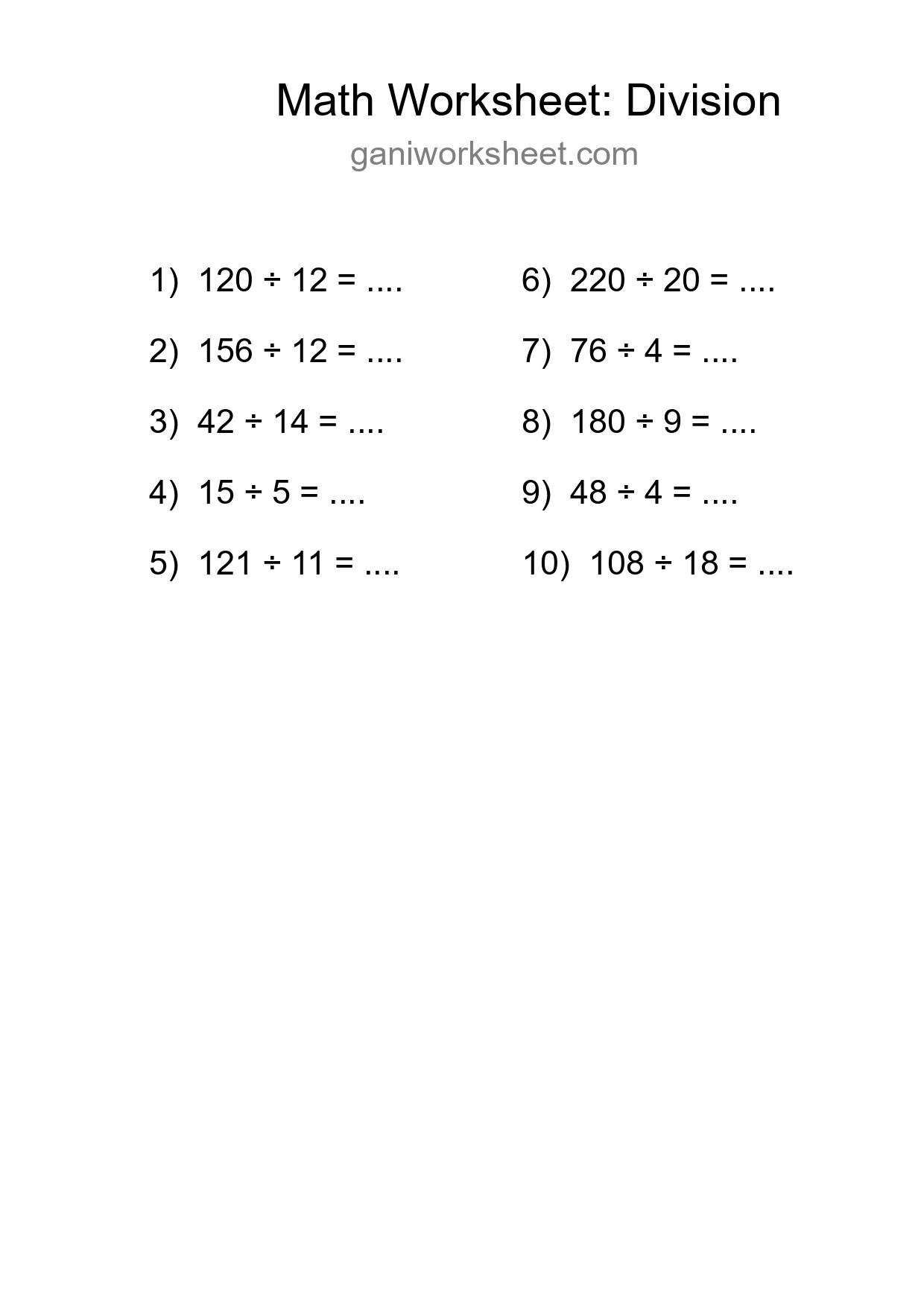 Grade 2 Division Practice Worksheet (10 Problems) - Part 1934