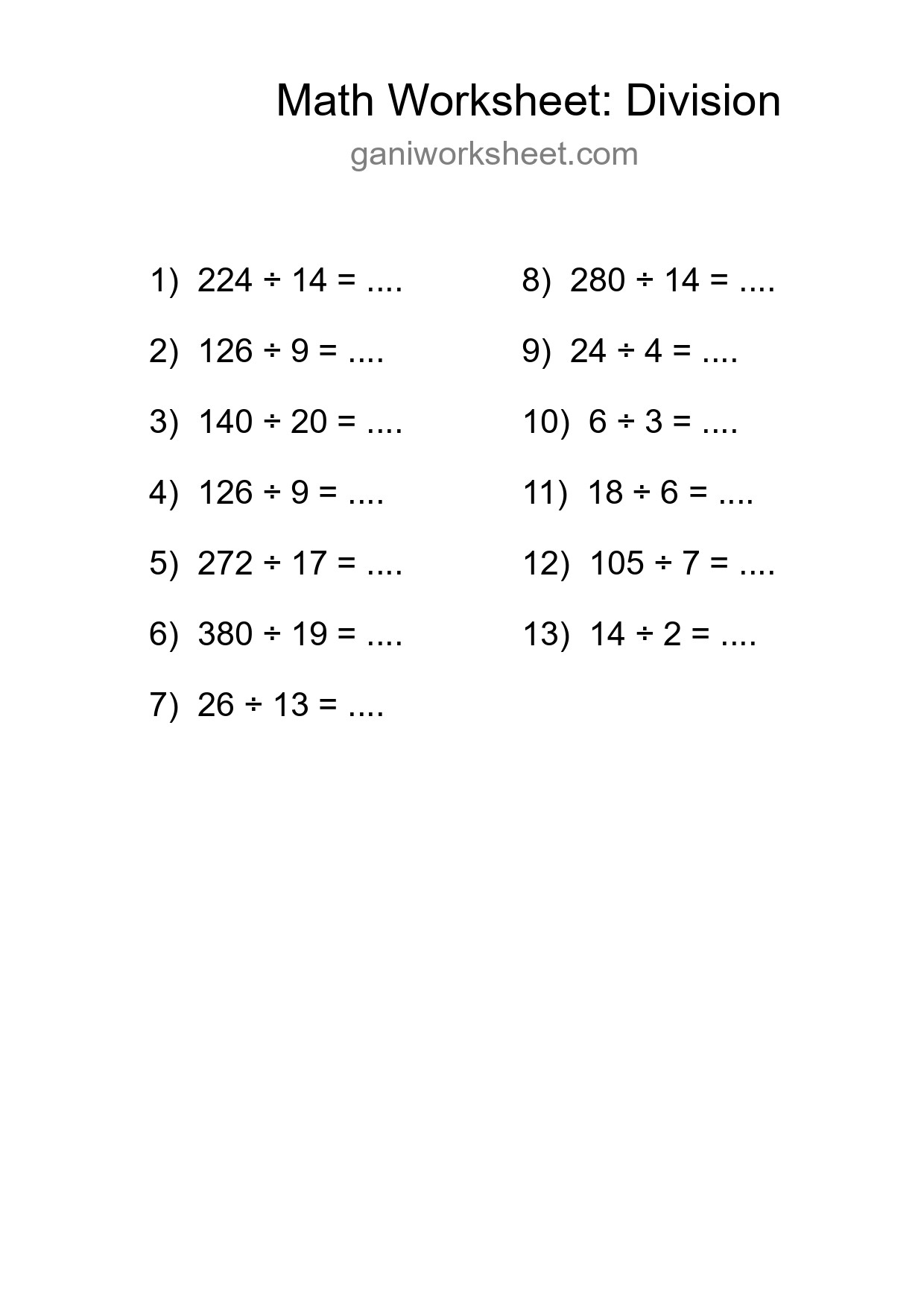 Grade 2 Division Practice Worksheet (13 Problems) - Part 1974