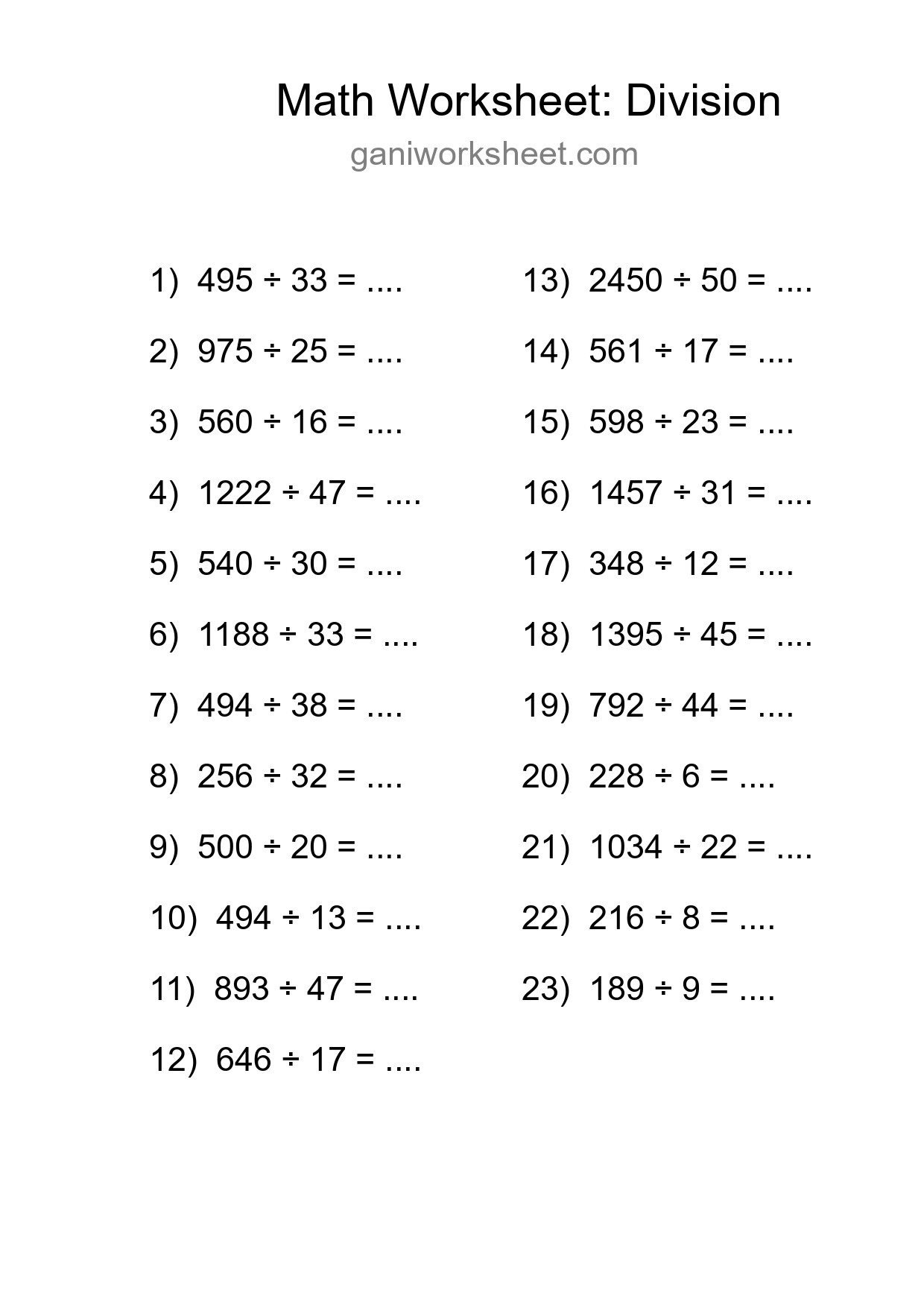 Grade 2 Division Practice Worksheet (23 Problems) - Part 244