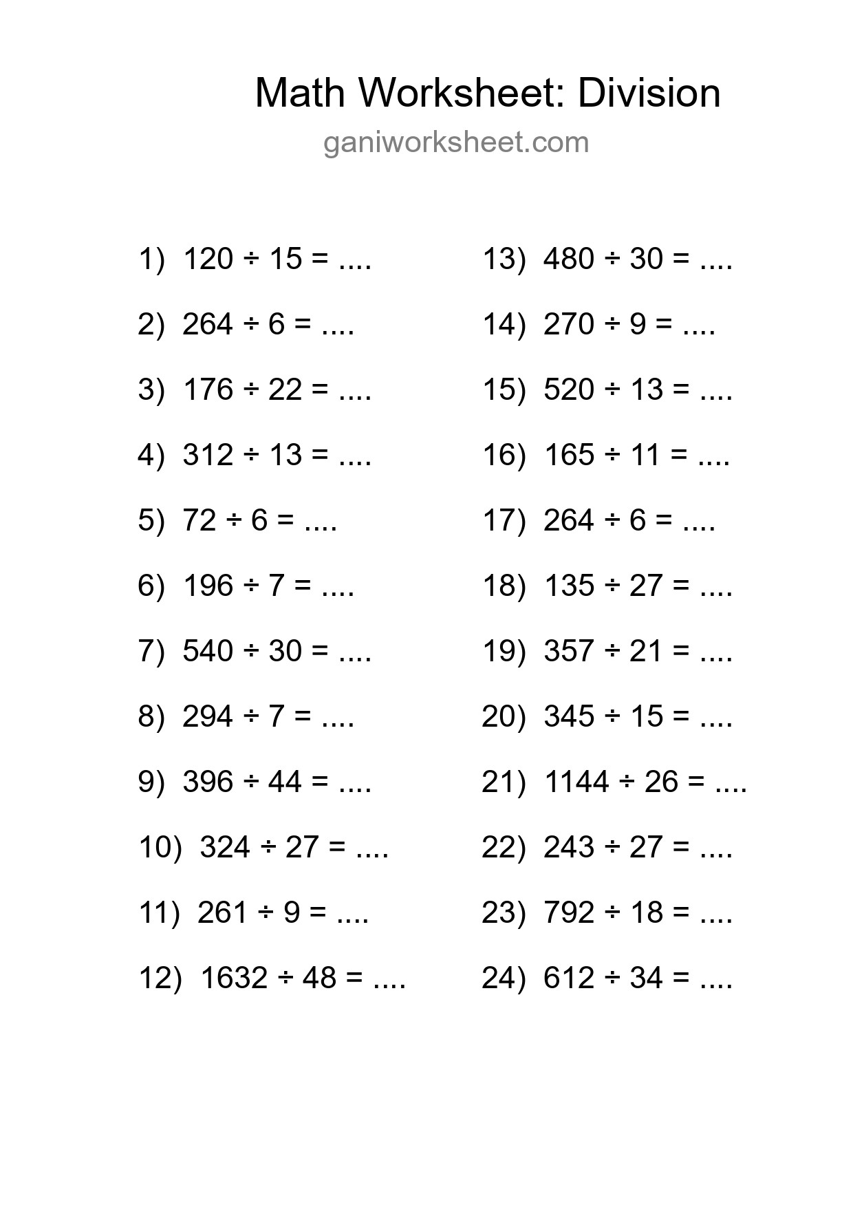 Grade 2 Division Practice Worksheet (24 Problems) - Part 1274