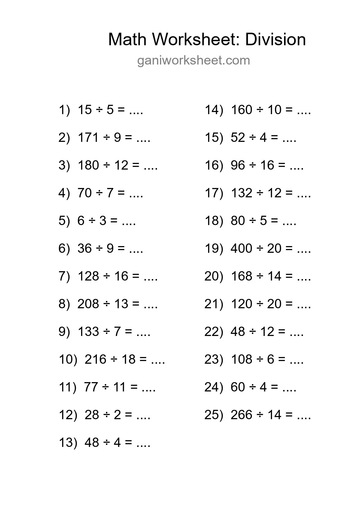 Grade 2 Division Practice Worksheet (25 Problems) - Part 94