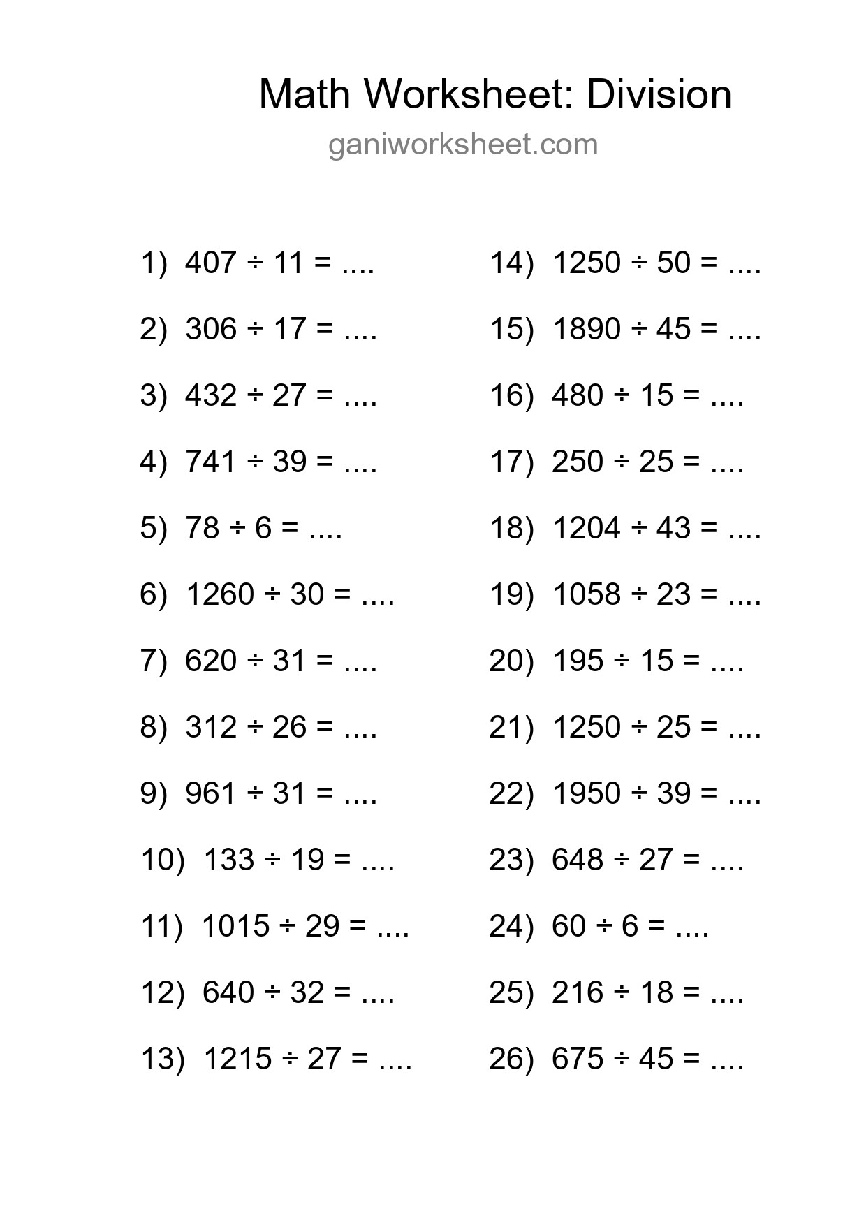 Grade 2 Division Practice Worksheet (26 Problems) - Part 774