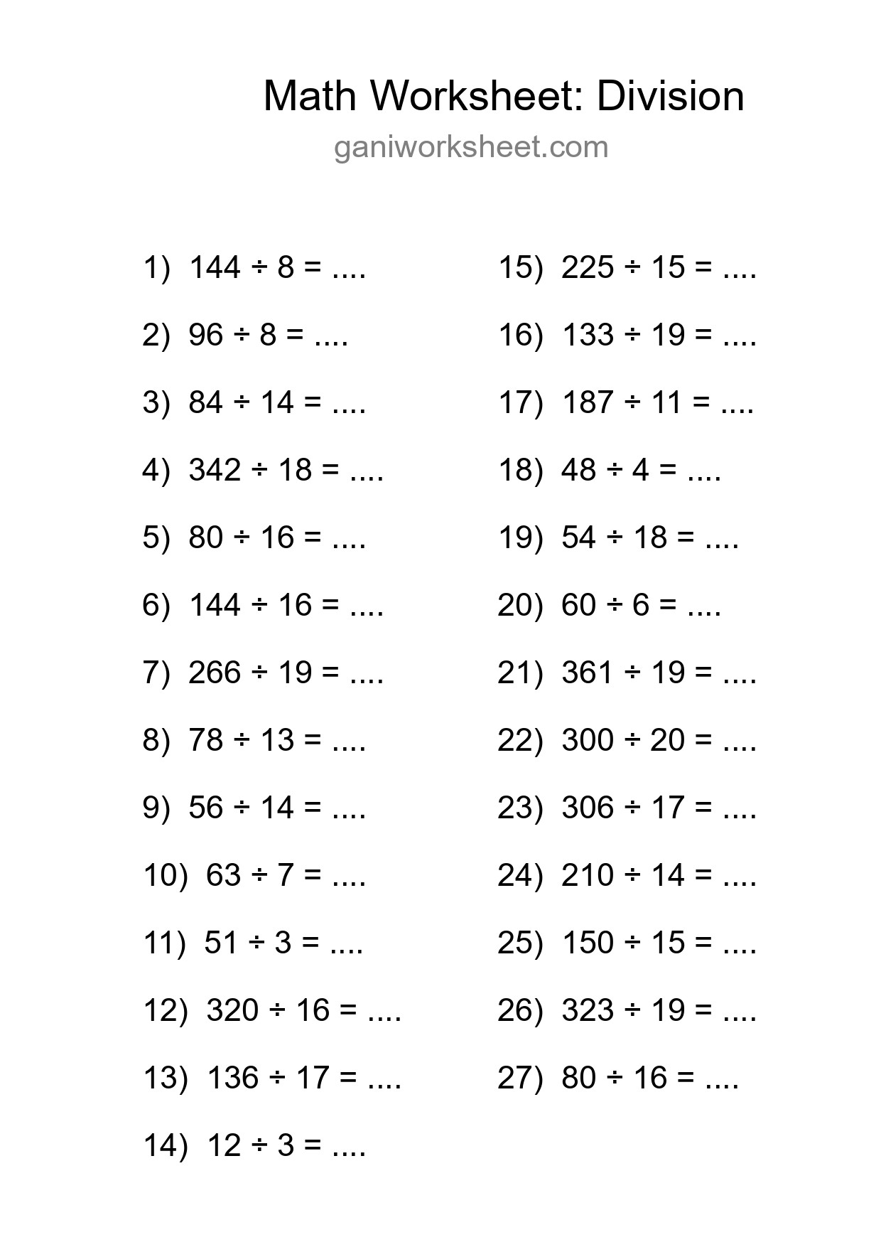 Grade 2 Division Practice Worksheet (27 Problems) - Part 1564
