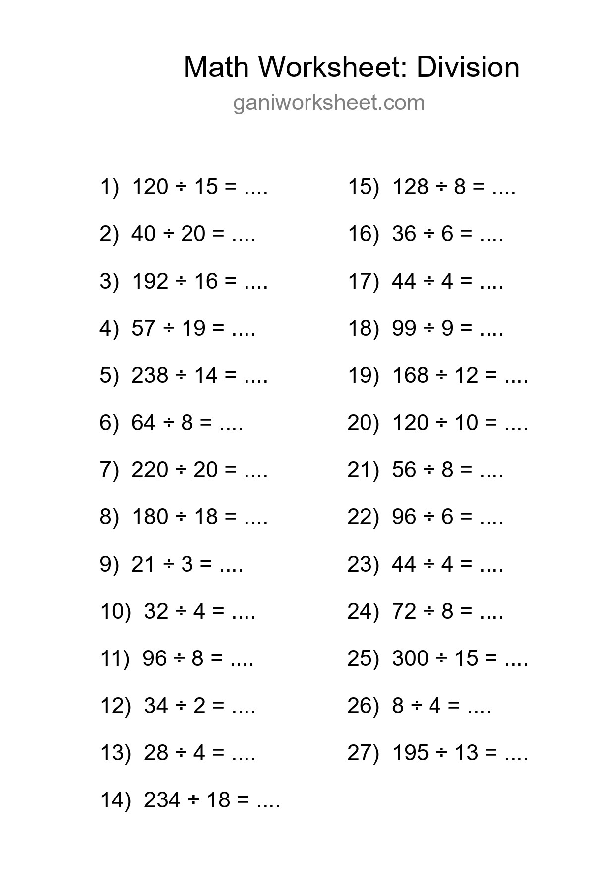 Grade 2 Division Practice Worksheet (27 Problems) - Part 604