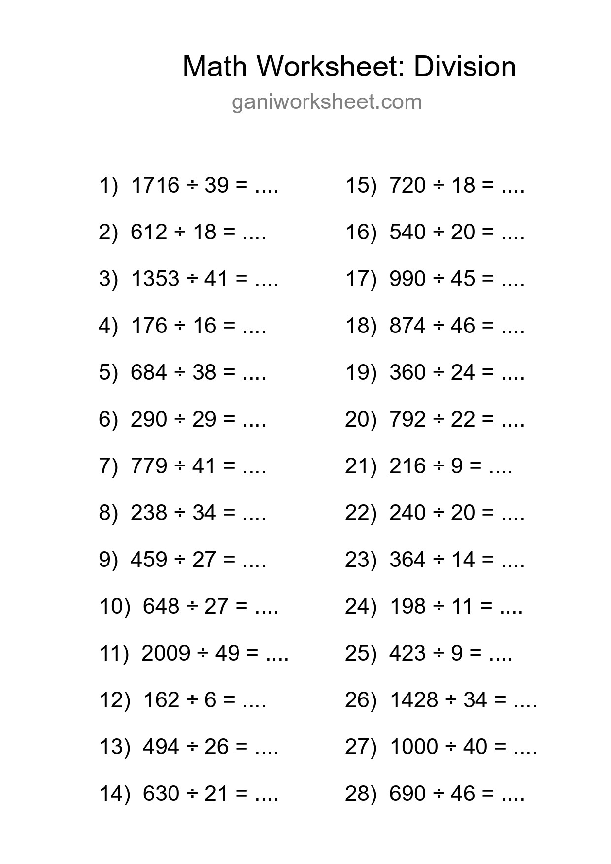 Grade 2 Division Practice Worksheet (28 Problems) - Part 1654