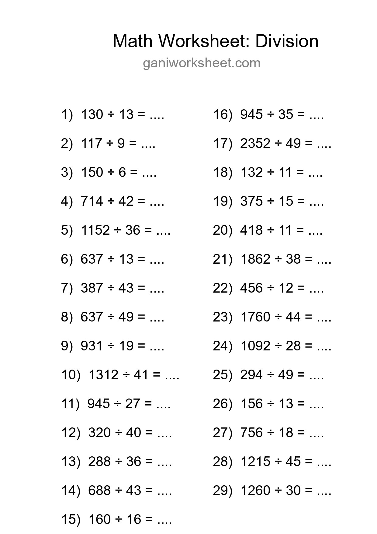 Grade 2 Division Practice Worksheet (29 Problems) - Part 1614